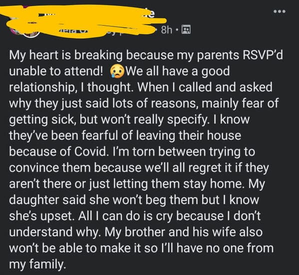 “My Elderly Parents (Grandparents Of The Btb) Are Afraid Of Catching Covid During The Pandemic! But I Can’t Understand Why They Don’t Want To Come To The Wedding!”