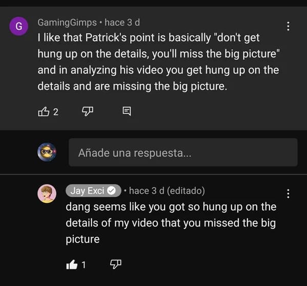 brutal comments - Rape - G GamingGimps hace 3 d I that Patrick's point is basically "don't get hung up on the details, you'll miss the big picture" and in analyzing his video you get hung up on the details and are missing the big picture. 2 Aade una respu