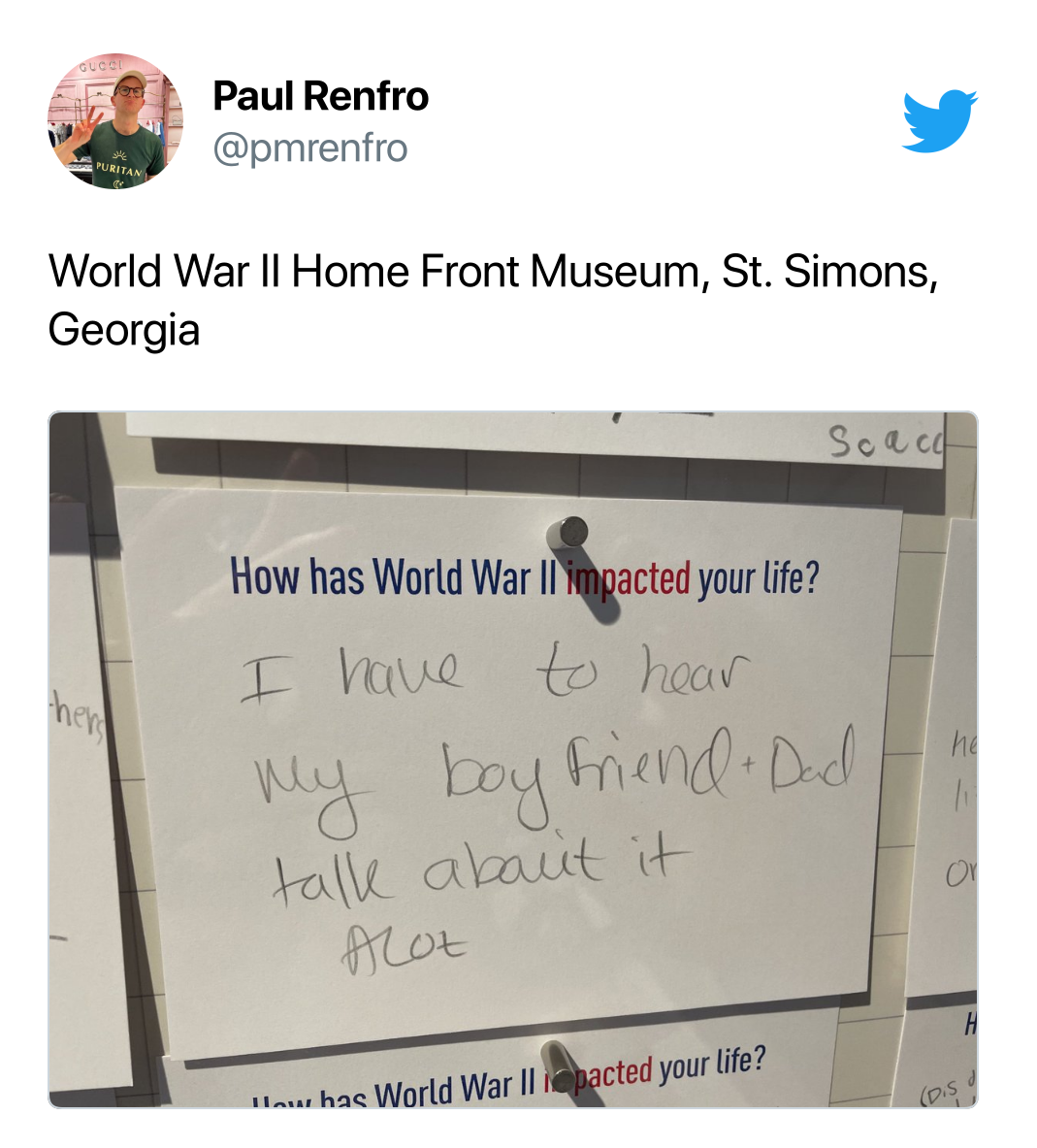 brutal comments - material - Paul Renfro World War Ii Home Front Museum, St. Simons, Georgia How has World War Ii impacted your life? I have to hear Scacc My boyfriendDad H talk about it ALOt How has World War Ii pacted your life? Or