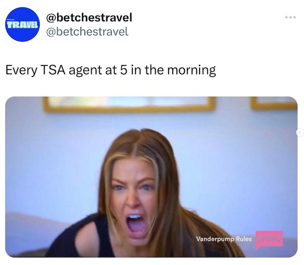 funny tweets - media - Travel Every Tsa agent at 5 in the morning Vanderpump Rules vo