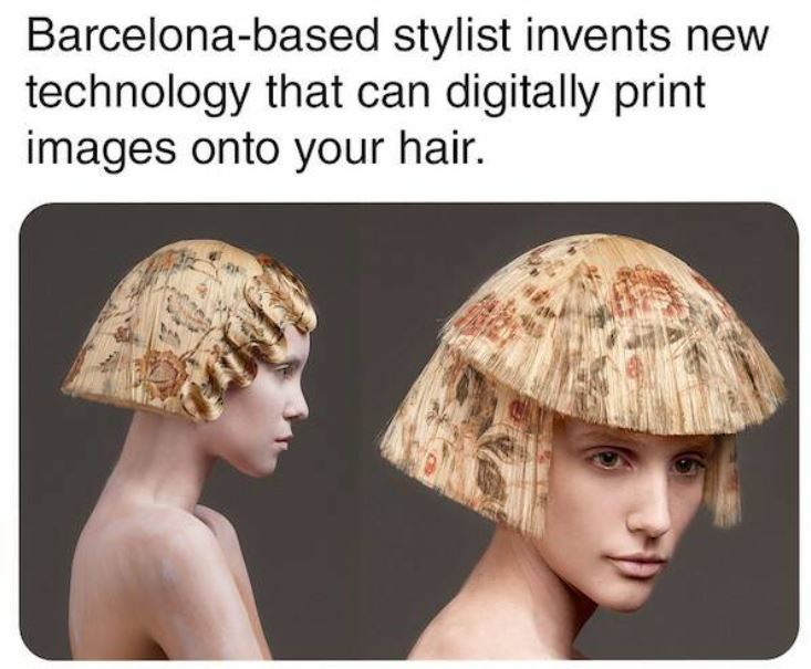 bizarre things that exist - hair digitally image print - Barcelonabased stylist invents new technology that can digitally print images onto your hair.