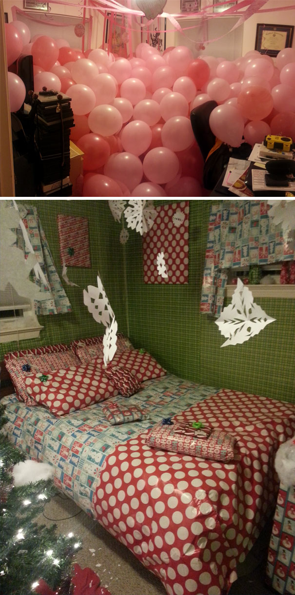 My Roommate Went Out Of Town And Came Back To 400 Balloons. Got His Revenge When The Other One Left For A Week. Literally Everything In His Room Was Wrapped And Put Back In The Same Place