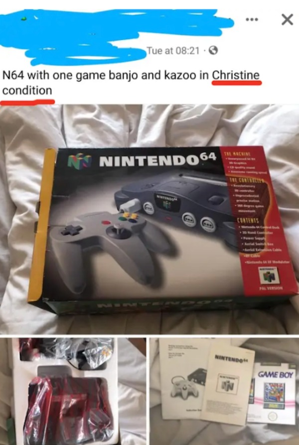 dumb posts - multimedia - Tue at 3 N64 with one game banjo and kazoo in Christine condition Nintendo 64 The Machine The Contret Contents N Power Supply Aarial Swit box Nintendo X Game Boy