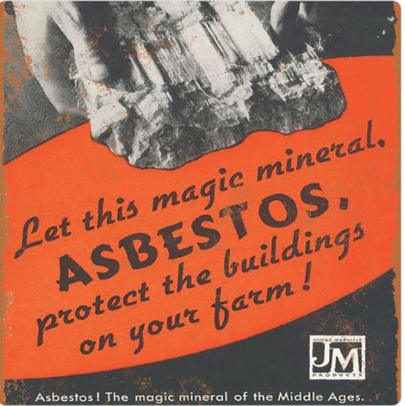 poorly aged posts - Asbestos - Let this magic mineral, Asbestos. protect the buildings on your farm! Jm Products Asbestos! The magic mineral of the Middle Ages.