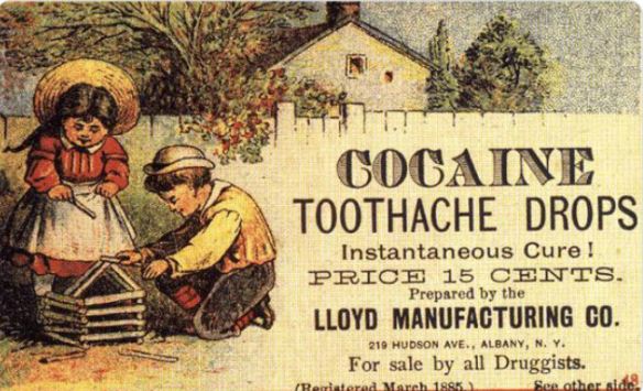poorly aged posts --  medical quackery - Gogaine Toothache Drops Instantaneous Cure! Price 15 Cents. Prepared by the Lloyd Manufacturing Co. 219 Hudson Ave., Albany, N. Y. For sale by all Druggists. Registered See other sids