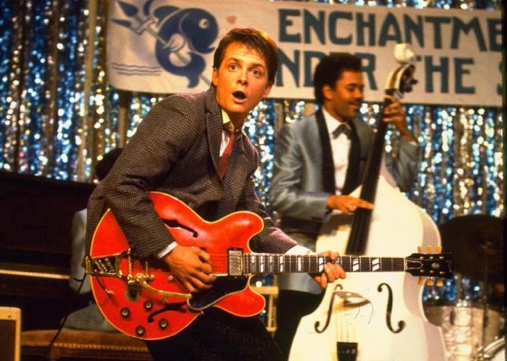 Back to the Future. During his parents’ prom in 1955, the main character performs with a Gibson ES-345 guitar, which was created in 1958. Even time travel cannot explain how Marty acquired this guitar 3 years before its release.