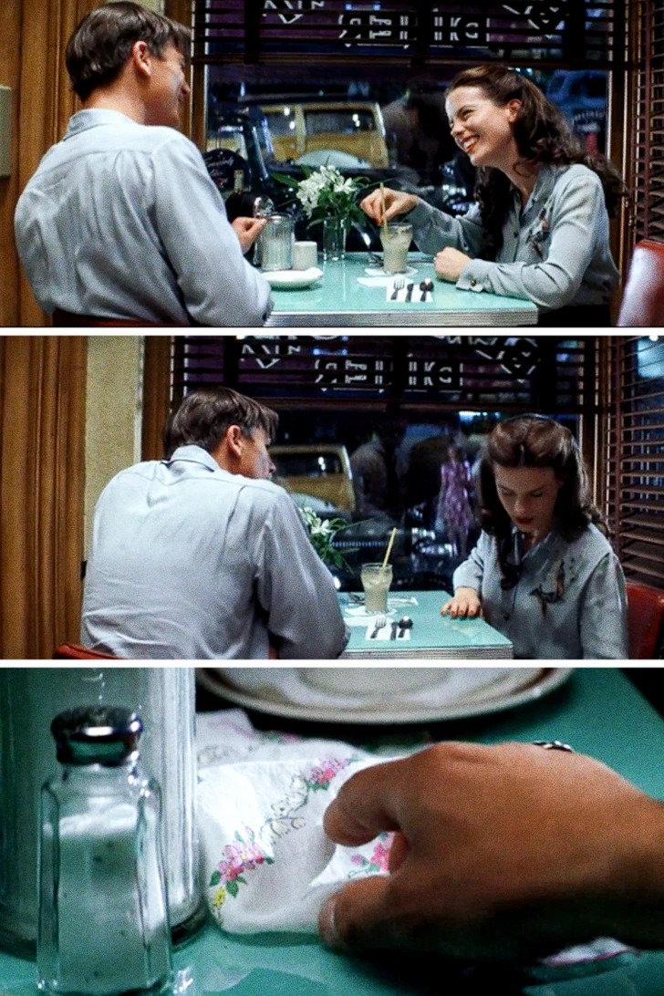 Pearl Harbor. While at dinner, Kate Beckinsale’s character removes her handkerchief and leaves it behind. However, when she departs from the table, no handkerchief is visible. After a few seconds, the handkerchief miraculously appears on the table.