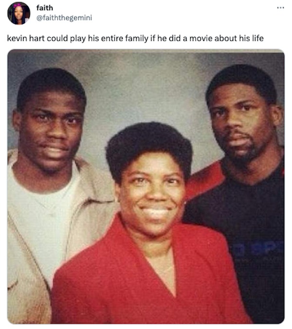 funny tweets - kevin hart mother - faith kevin hart could play his entire family if he did a movie about his life Sp