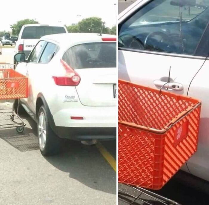 epic revenge - shopping cart zip tied to car - ~. aas 1