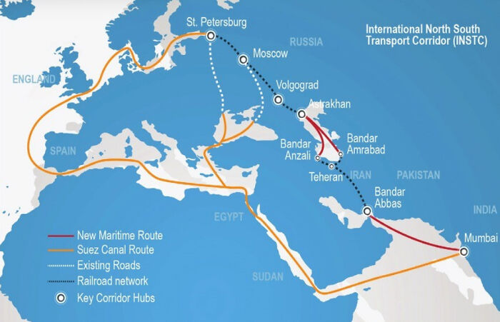 designs that failed - international north south transport corridor - England Spain New Maritime Route Suez Canal Route Existing Roads Railroad network O Key Corridor Hubs St. Petersburg Egypt Moscow Russia Volgograd Sudan Astrakhan Bandar Anzali Internati