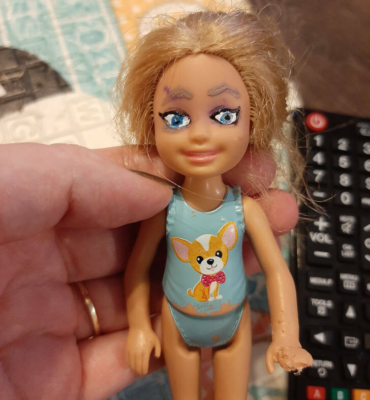 “Accidentally got acetone on my daughter’s favorite doll and made her cry when her entire face wiped off.”

“Saw a YouTube video about redoing Barbie faces. Thought I could do it. I can’t. Now it’s a thing of nightmares, and I feel even worse.”