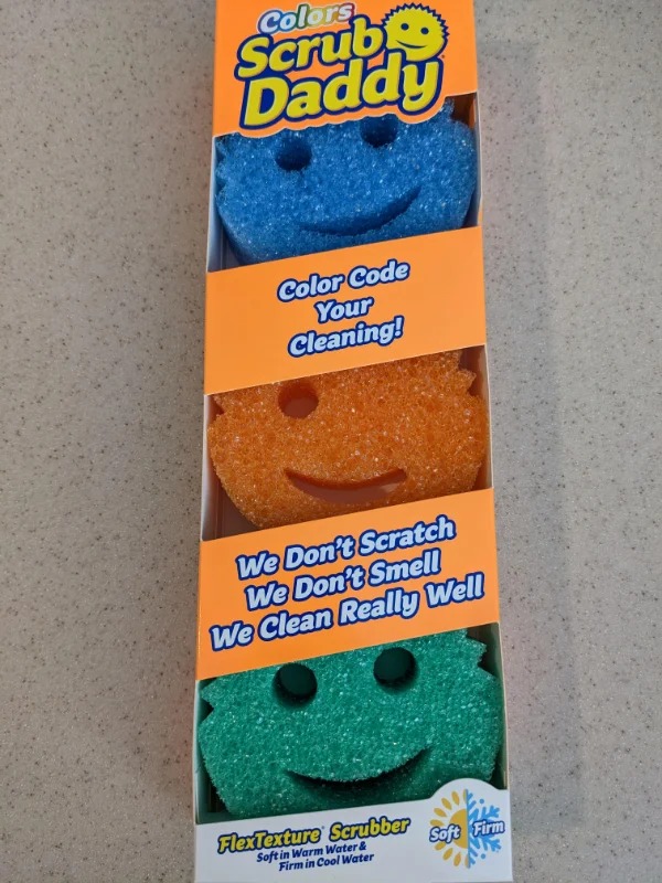 fascinating photos - orange - Colors Scrub Daddy Color Code Your Cleaning! We Don't Scratch We Don't Smell We Clean Really Well FlexTexture Scrubber Soft in Warm Water & Firm in Cool Water Soft Firm