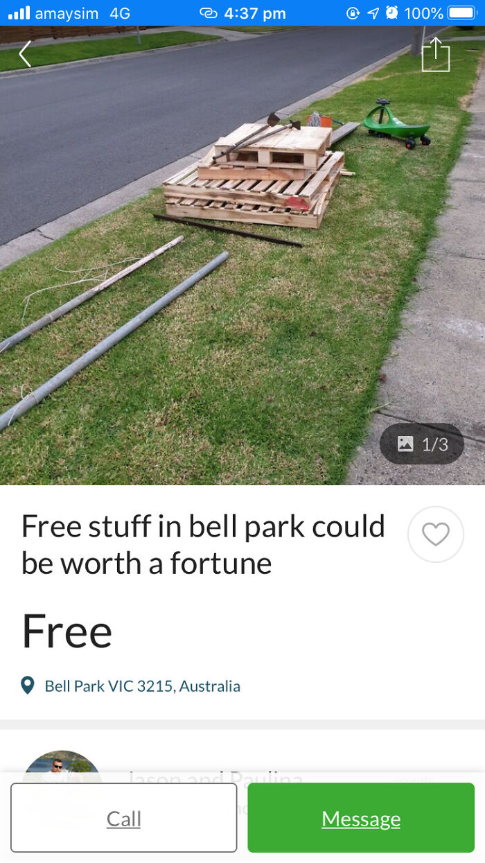 wtf craigslist and facebook posts - grass - lamaysim 4G Free stuff in bell park could be worth a fortune Free Bell Park Vic 3215, Australia Call Message 100% 13