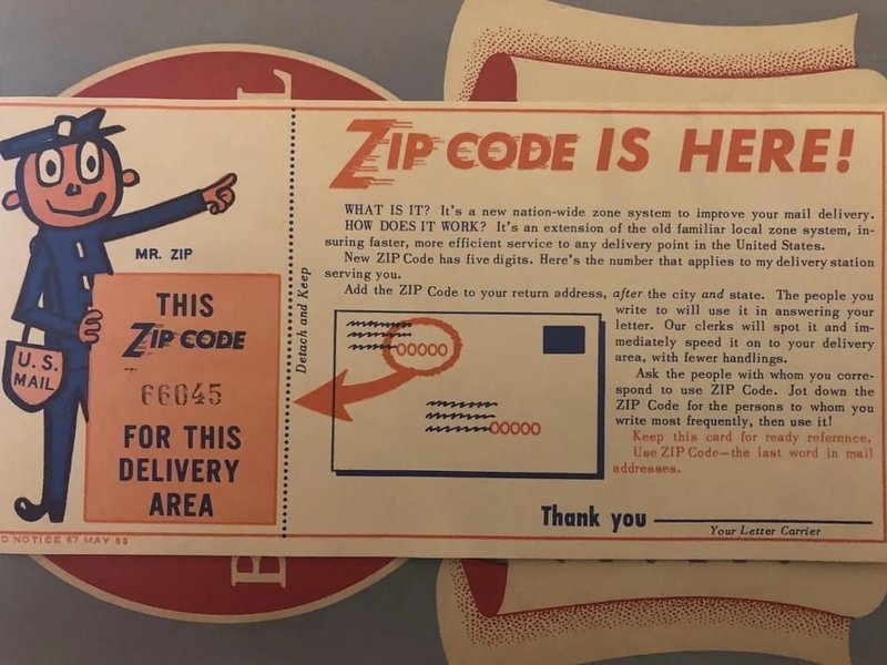fascinating photos - mr zip code - U.S. Mail Mr. Zip This Zip Code 66045 For This Delivery Area D Notice 67 May 63 Detach and Keep Zip Code Is Here! What Is It? It's a new nationwide zone system to improve your mail delivery. How Does It Work? It's an ext