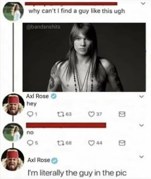 cursed comments - axl rose im literally the guy - why can't I find a guy this ugh Axl Rose hey no 95 1763 1368 37 44 Axl Rose I'm literally the guy in the pic