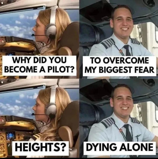 wtf memes and pics - - human rights - Why Did You Become A Pilot? Heights? To Overcome My Biggest Fear Dying Alone