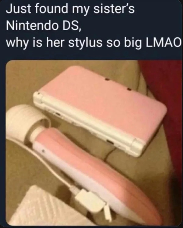 wtf memes and pics - material - Just found my sister's Nintendo Ds, why is her stylus so big Lmao