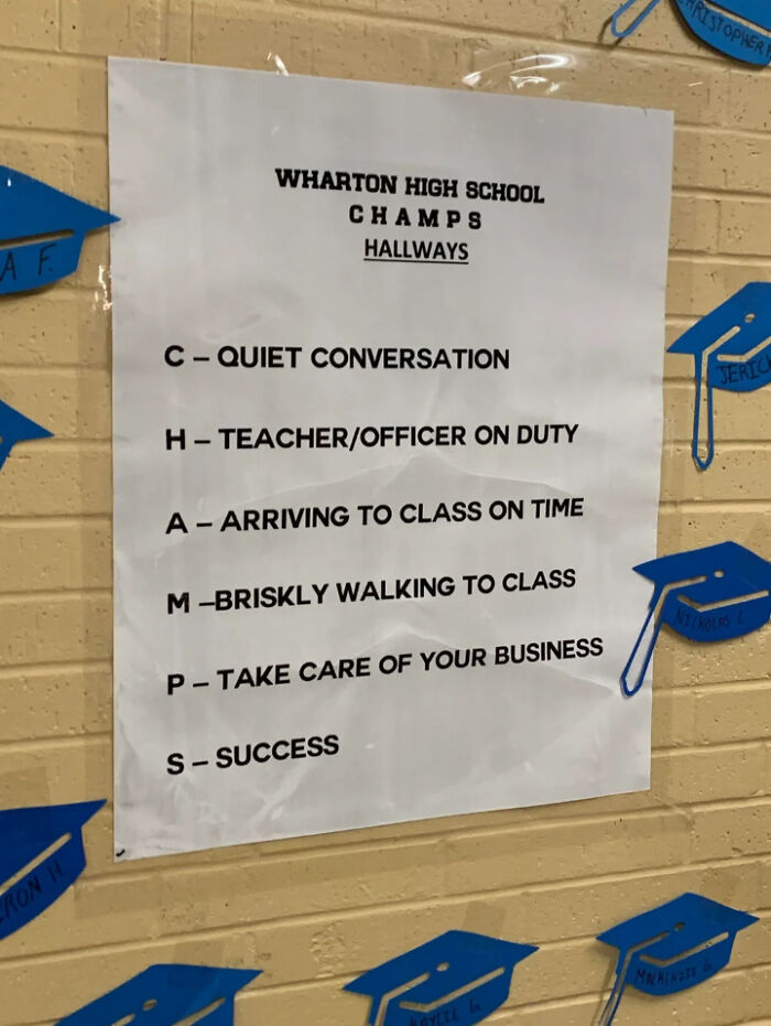 facepalms and fails - banner - Af Ron H Wharton High School Champs Hallways CQuiet Conversation HTeacherOfficer On Duty AArriving To Class On Time MBriskly Walking To Class PTake Care Of Your Business SSuccess Rylze Makin Hristopher T Jerich