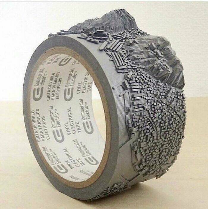 "Hong Kong Landscape Carved Into Duct Tape"