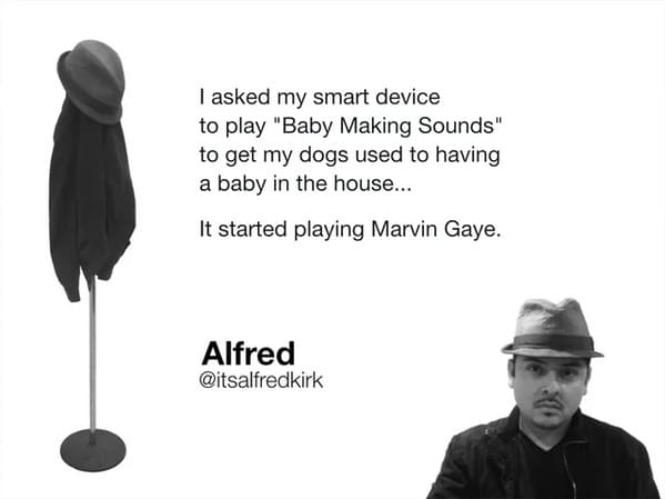funny jokes from comedians - communication - I asked my smart device to play "Baby Making Sounds" to get my dogs used to having a baby in the house... It started playing Marvin Gaye. Alfred