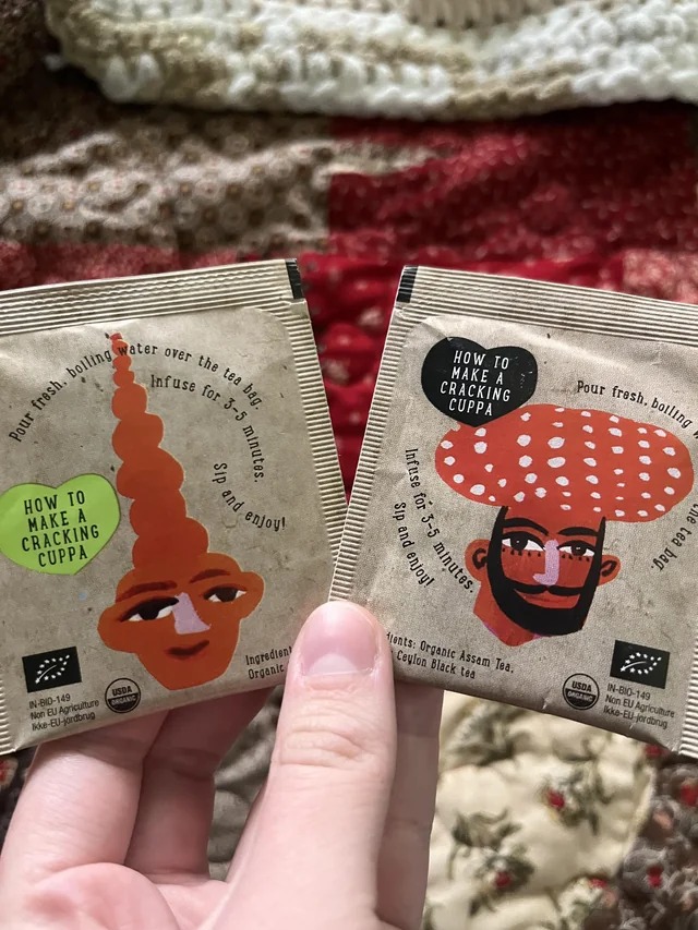 Thought you guys would like the designs on these tea sachets from Europe my grandma got