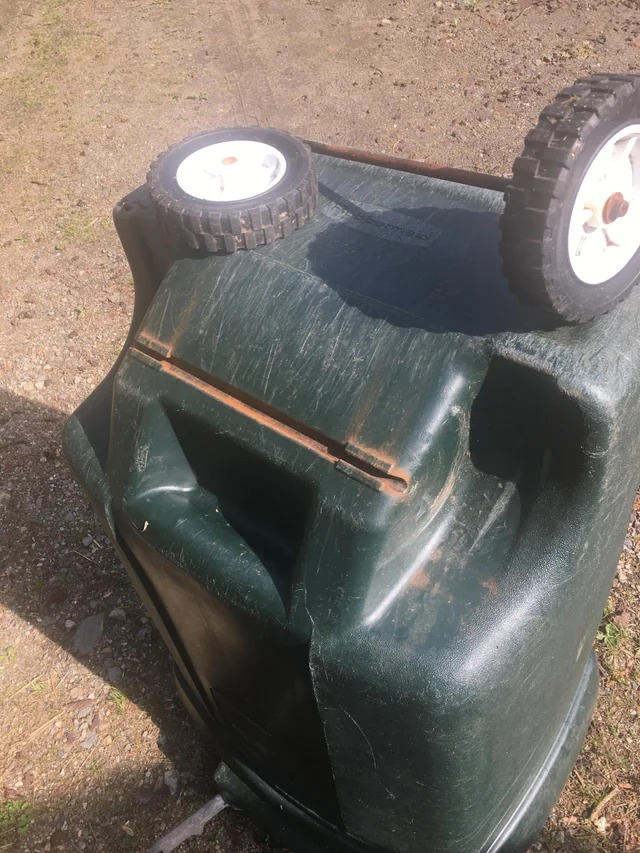 Garbage man broke the wheels on my trash bin