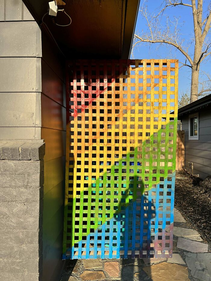 Our Homophobic Neighbor Complained To The City That Our Trash Bins Are On The Side Of Our House. The City Said We Could Put Up Lattice In Front Of The Bins. Hope She Loves Our New Lattice!