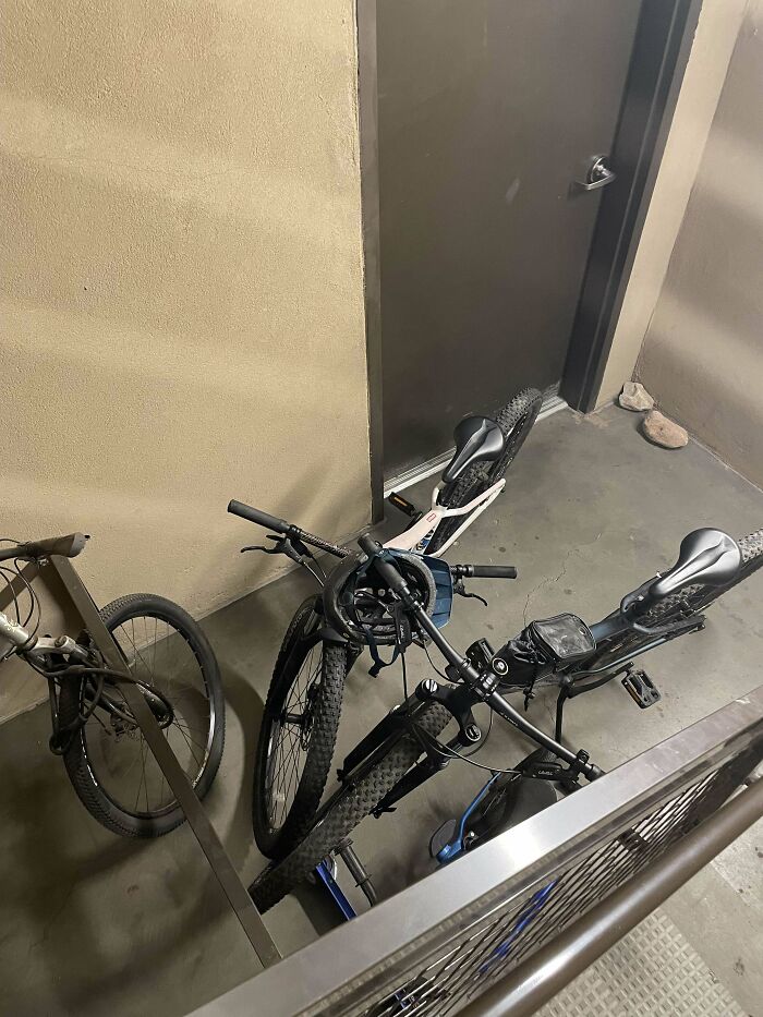 How My Neighbors Park Their Bikes In The Shared Stairwell
