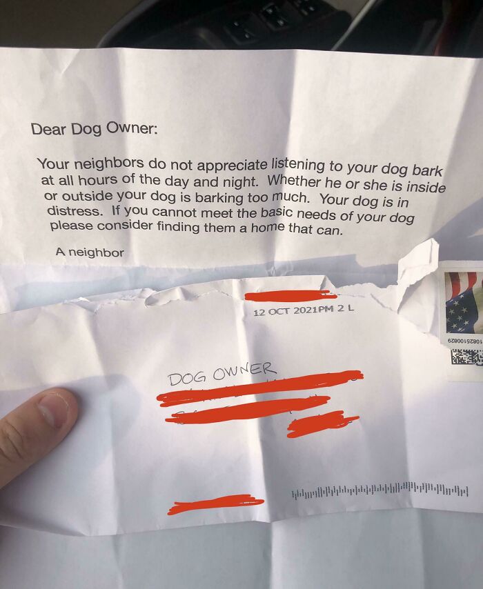 My Next Door Neighbor Received This In The Mail And Let Me Take A Pic. I’ve Never Heard Her Dog Bark For More Than A Couple Seconds