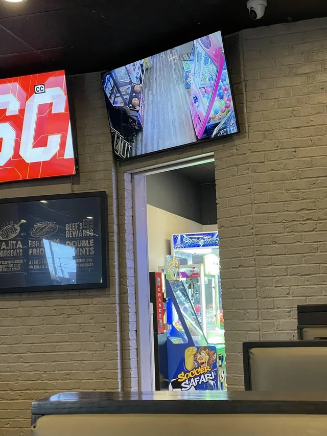 This restaurant has a camera in the game room so you can watch your kids while you eat!