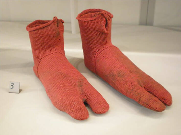 Oldest Socks (1,500 Years Old)

These Egyptian wool socks, designed to go with sandals, were knitted between 300 and 499 AD and found in the 19th century.