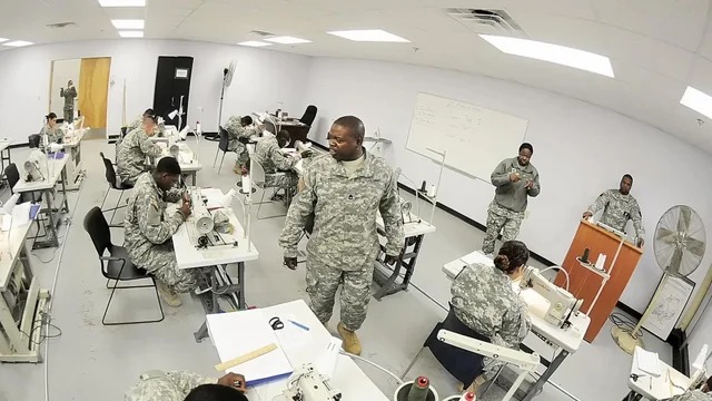 Soldiers in the army are taught how to sew