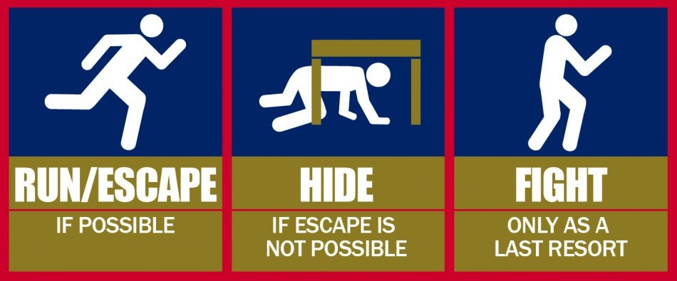 In an active shooter situation remember run, hide or fight in that order. If you can run away feasibly do that. If you are unable because say exit is blocked and you have time and location to hide try that next. If you have no choice but to fight then that is what you must do but be strategic to improve your odds. What can you use to distract or throw at shooter to get the upper hand. If there is more than one person there to fight do some planning e.g. one person attacks shooters left side one from the right. If more people are available divide up which limbs on shooter you will target, etc. FEMA and other government websites have very useful training on how to improve your odds of survival in these situations.