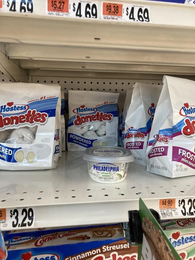 people having a bad day - snack - $4 69 Ered auts America'S Hostess Jonettes $3.29 Hostess Samtale Cakes 55.27$469 $9.38 $4.69 Donuty Product Enlarged To Pow m El S Hostess donettes Powdered mini donuts Net Imit Won Cinnamon Stroupes Cakes America Out Hos