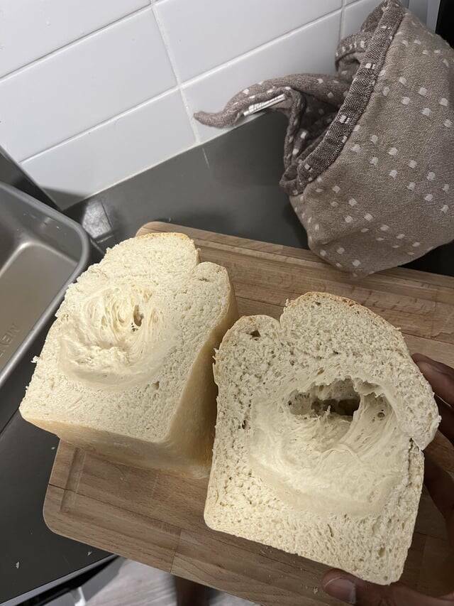 "I’m a terrible baker but I wanted to surprise my wife with a fresh loaf of bread. Everything was looking great until I cut into it."