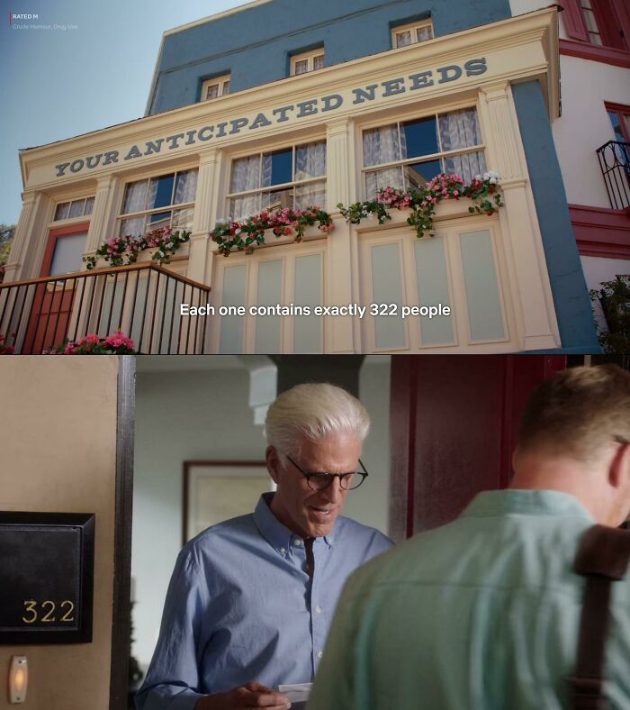 The Good Place S4e13, Michael's Apartment Is Number 322, The Same Number Of People Selected To Live In The Good Place Neighbourhoods, According To The Pilot