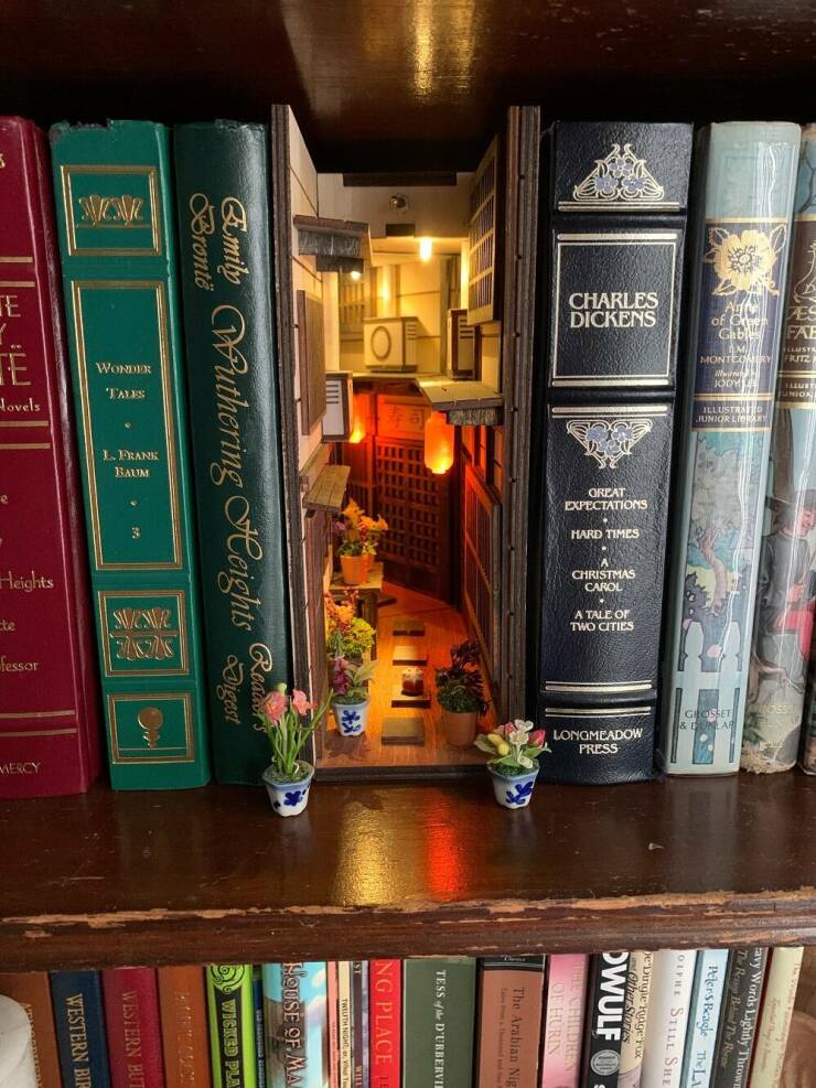 mildly interesting pics - book nook reddit - Charles Dickens Te Wonder Tales Te Hovels Frank Great Expectations Readers Emily Wuthering Heights gest Bront Baum Hard Times e Christmas Carol A Tale Of Two Cities Heights Longmeadow Press Mercy Funchal Therd 
