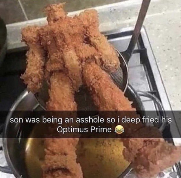 fried optimus prime - son was being an asshole so i deep fried his Optimus Prime