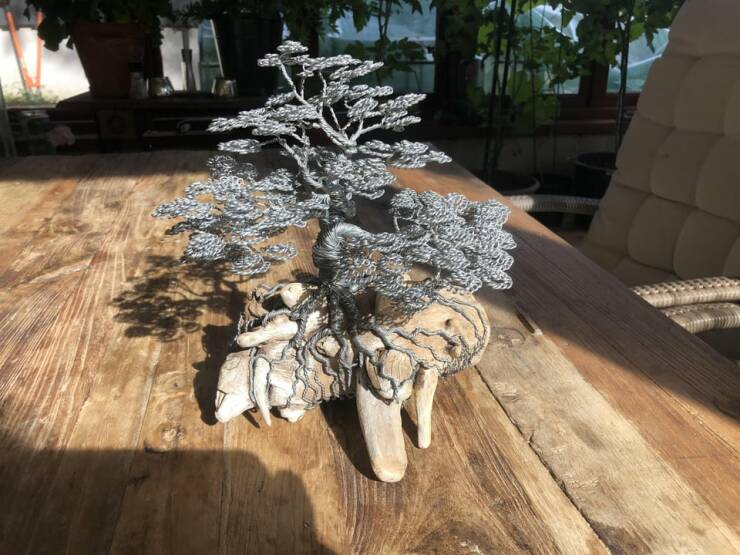 "This bonsai tree I made out of wire"