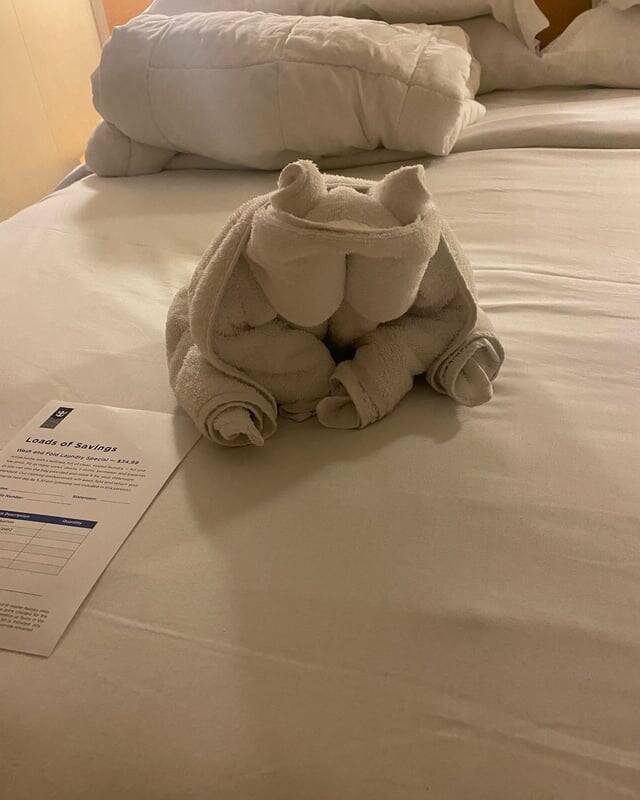 "Room service guy made a frog out of just towels"