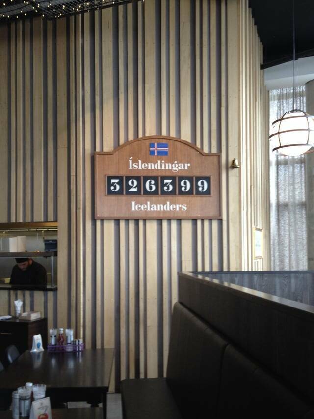 "This burger joint in Reykjavik has an Icelanders counter on the wall"