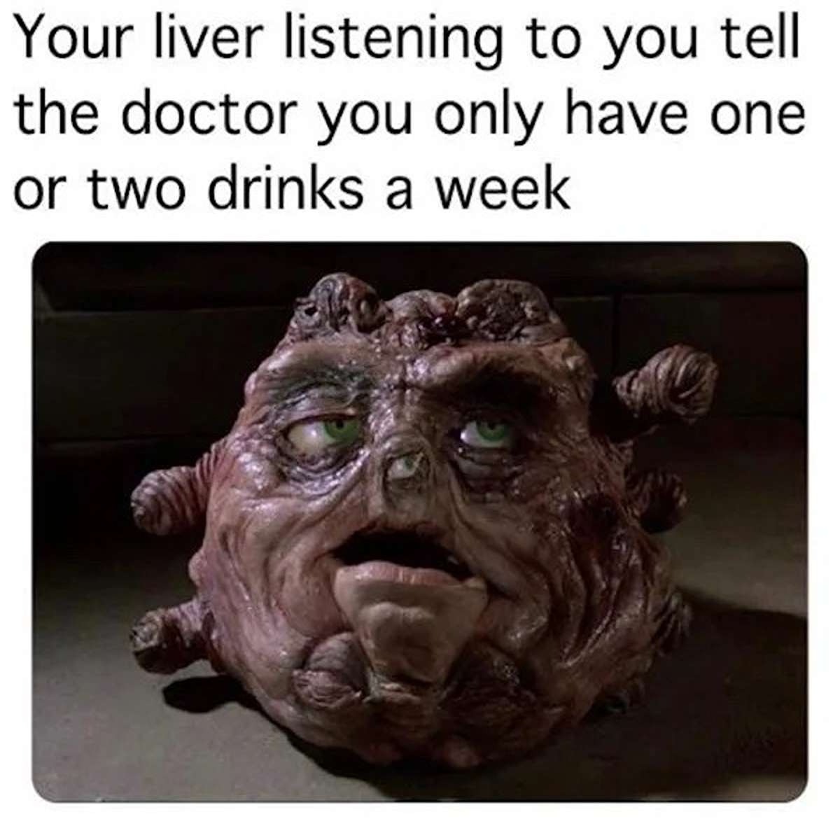 dank memes - head - Your liver listening to you tell the doctor you only have one or two drinks a week