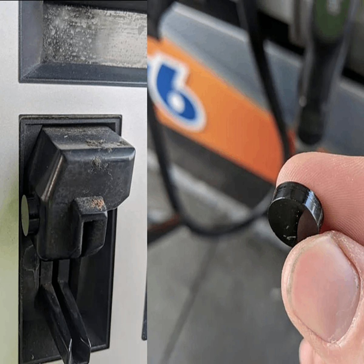 Small plastic cylinder on side of gas pump card reader (Cut open, nothing inside) Answer: It prevents fraudsters from putting a “skimmer” on the machine. If they have to spend time removing a small piece of plastic, they will likely be caught on camera. I’m now researching what else you can do with skimmers.