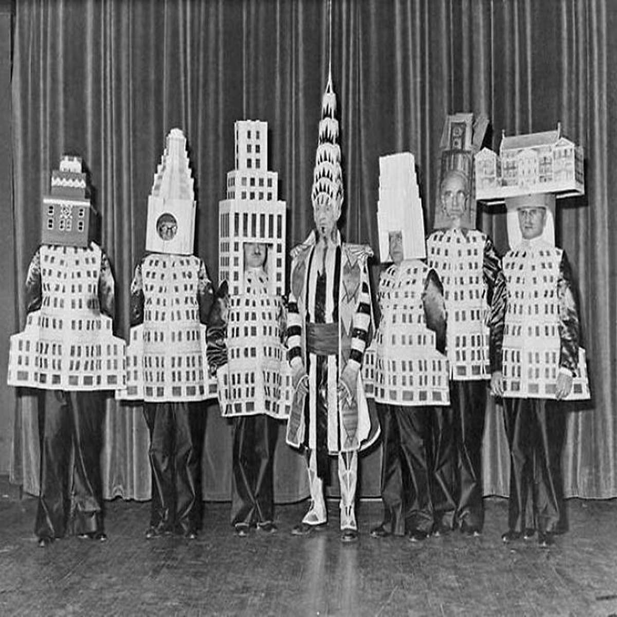 ridiculous pics from the past - architects dressed as their buildings