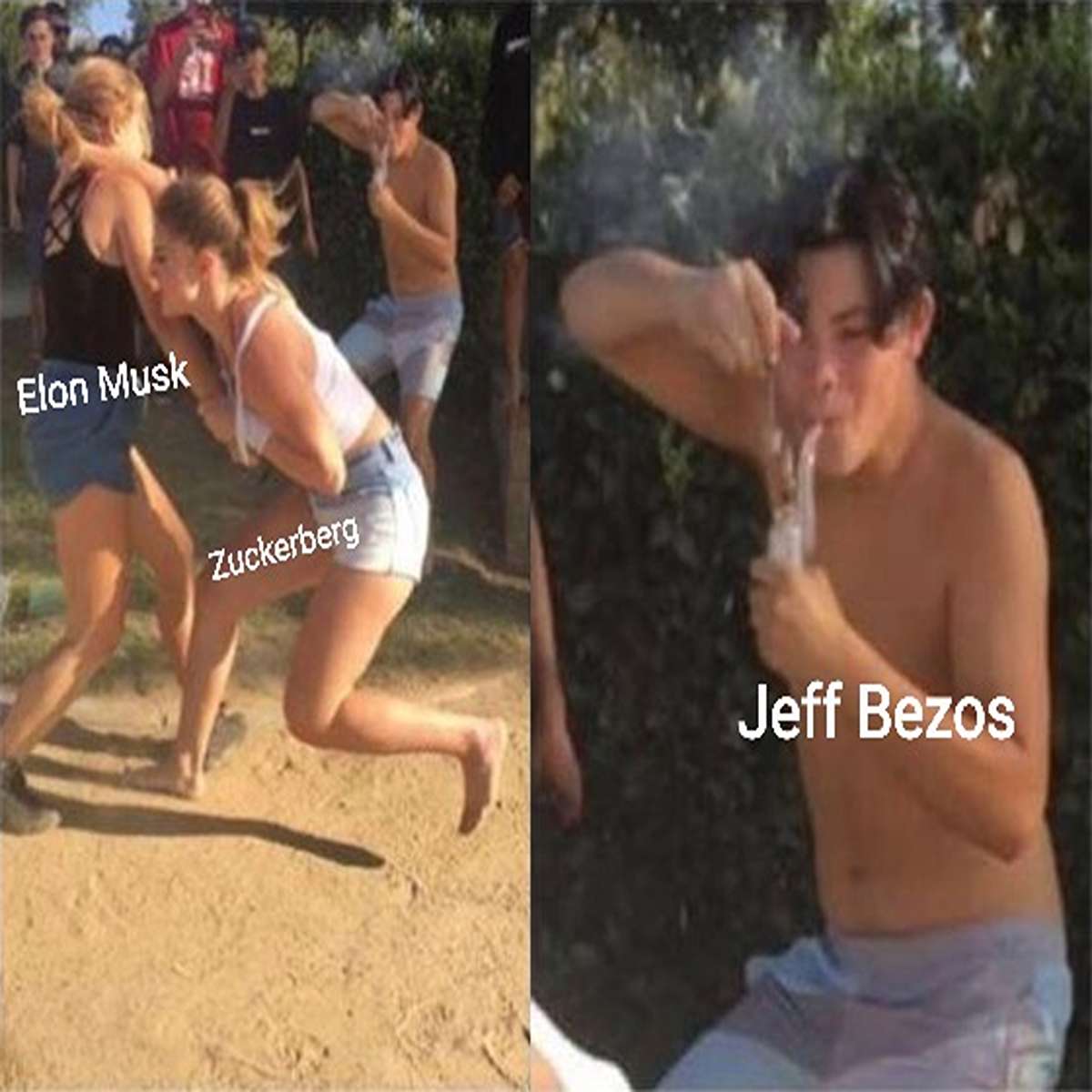 dank memes - guy taking dab during fight - Elon Musk Zuckerberg Jeff Bezos