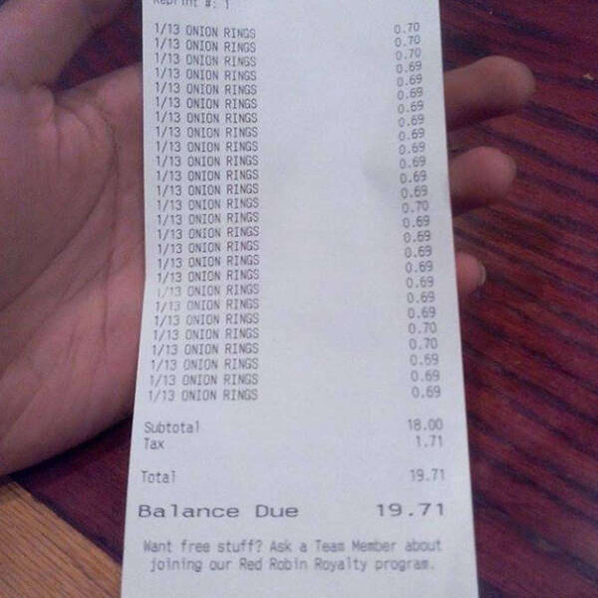 “I got charged per onion ring and not all the rings cost the same amount”