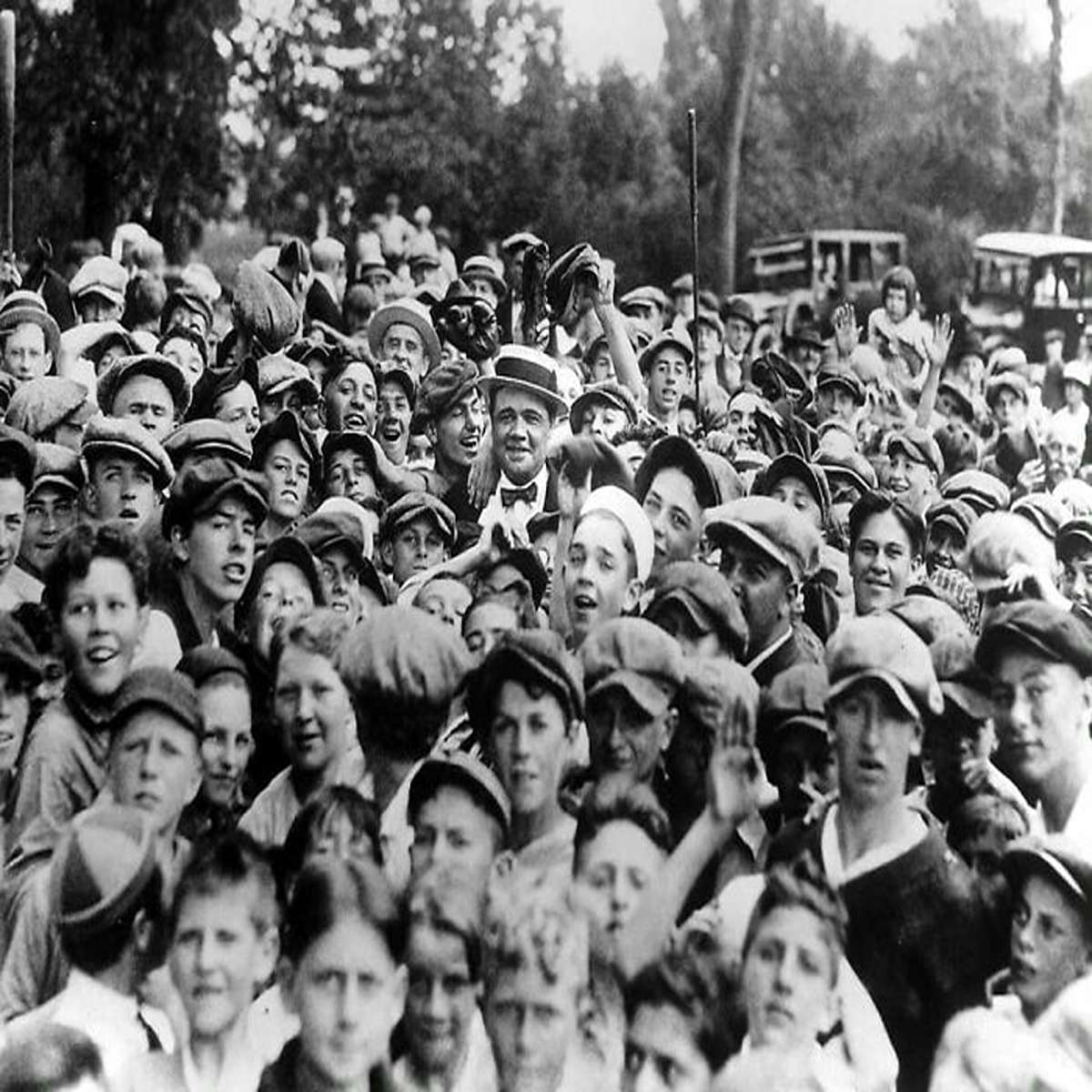 Babe Ruth Right In The Middle Of His Fans In 1926