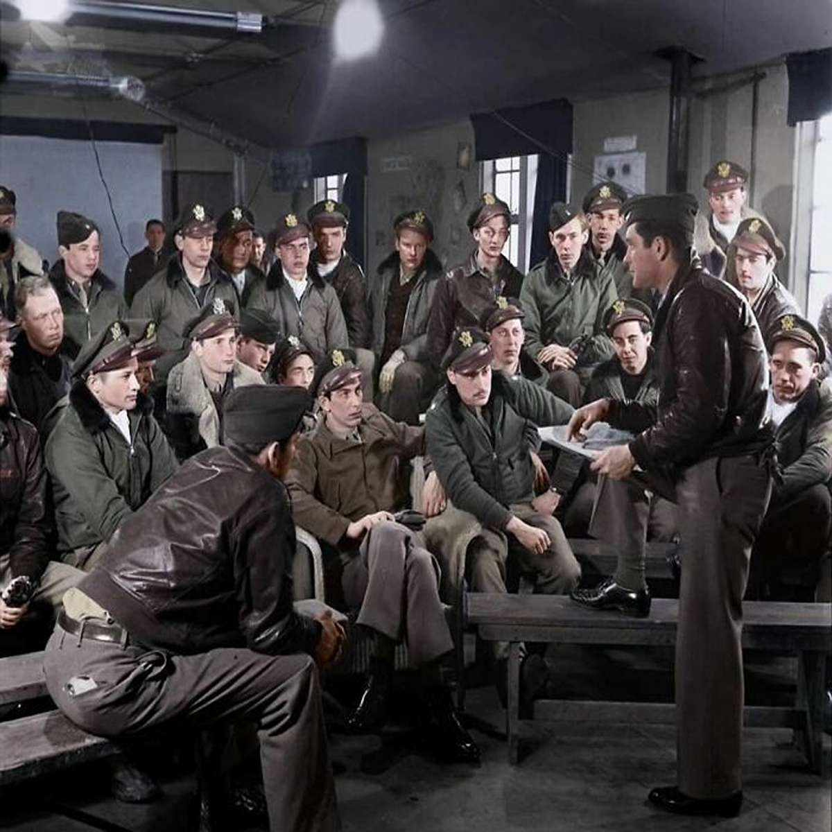 Colonel Donald Blakeslee Of 4th Fighter Group Of The United States Army Air Force Briefing A Group Of Pilots During Wwii. Photograph Taken In England In April, 1944