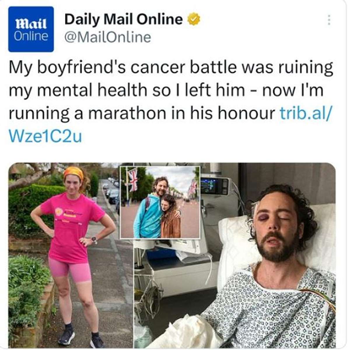 delusional people - my boyfriend's cancer battle was ruining my mental health so i left him now i m running a marathon in his honour - Mail Daily Mail Online Online My boyfriend's cancer battle was ruining my mental health so I left him now I'm running a 