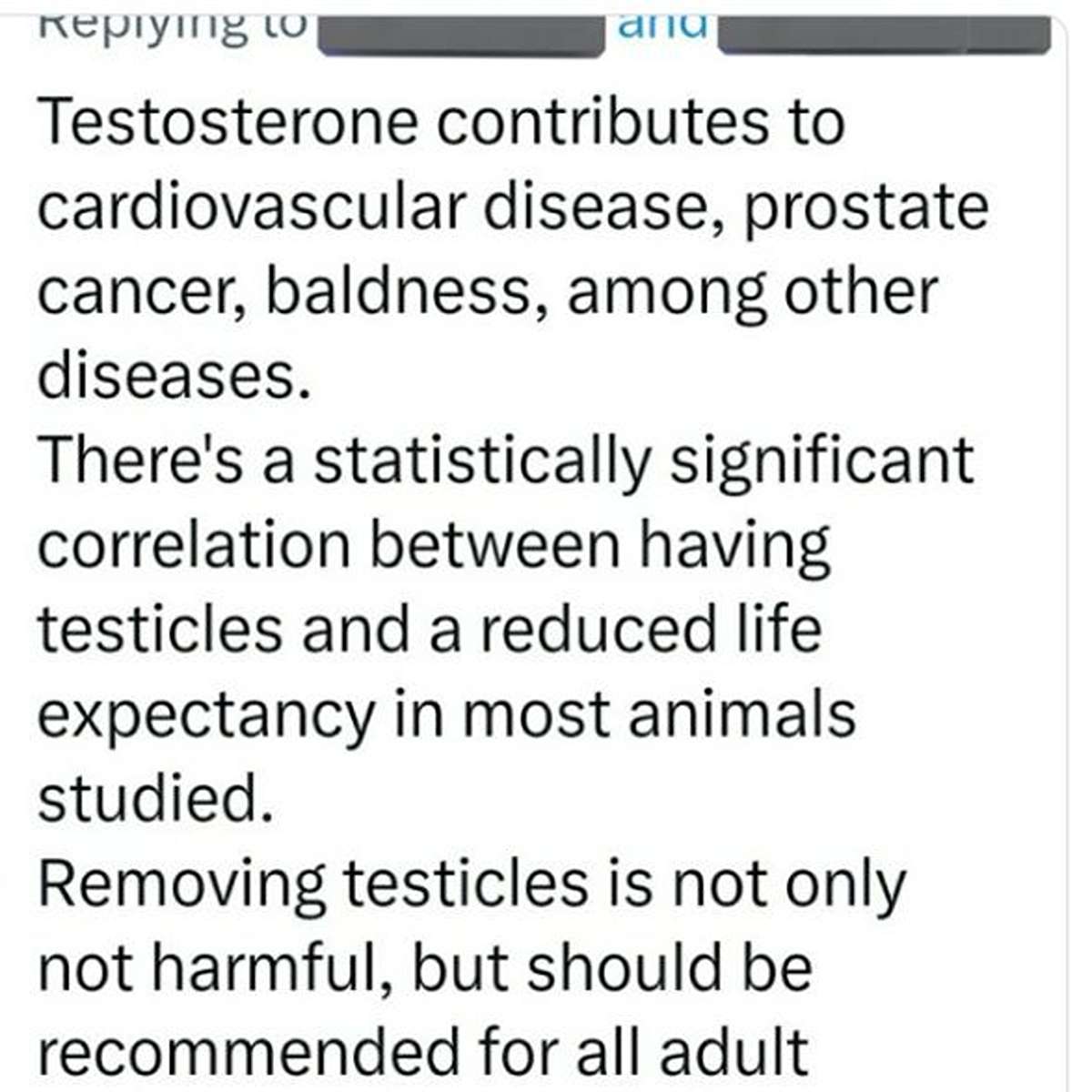 delusional people - quotes about boys - Testosterone contributes to cardiovascular disease, prostate cancer, baldness, among other diseases. There's a statistically significant correlation between having testicles and a reduced life expectancy in most ani